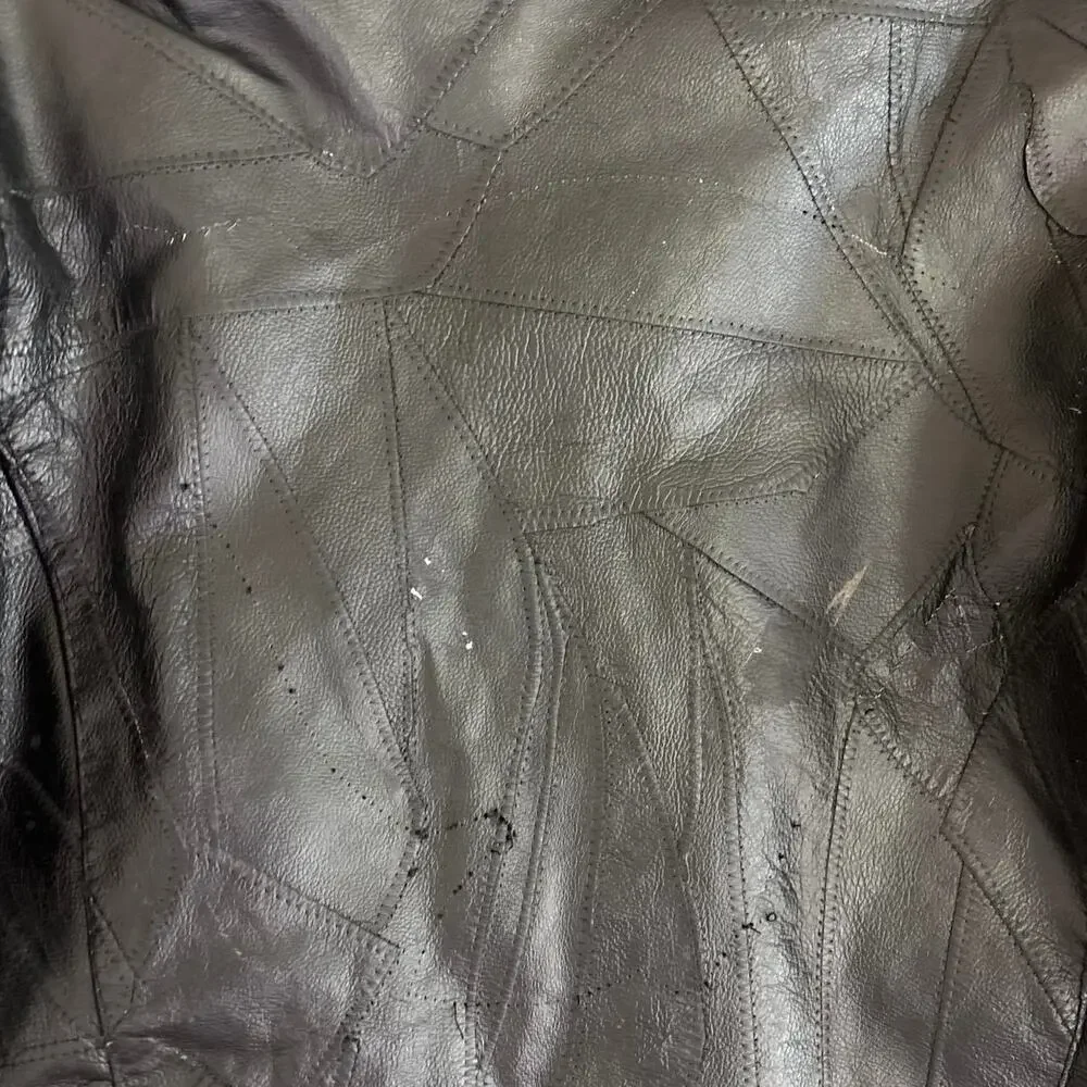 Diamond Plate Buffalo Leather Motorcycle Jacket Men’s L Black Biker Distressed